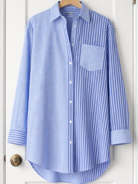 Solid & Striped Oxford Tunic Blue Stripe Button Down Cover Up Medium NWOT - Picture 2 of 5